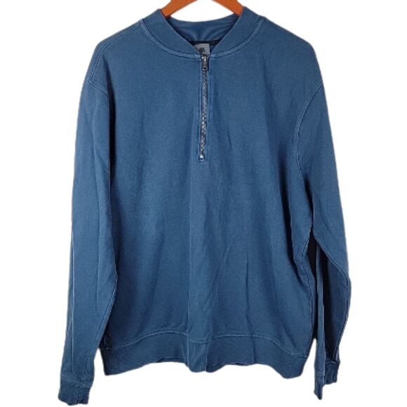 VRST  1/4 Zip Sweatshirt Mens Large Sunwashed Teal Terry Cotton Pullover Crew - Picture 1 of 12